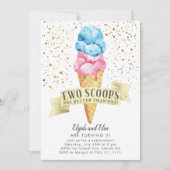 TWINS Two Scoops Boy and Girl Birthday Party Kaart (Voorkant)