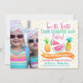 Twins Two-tti Frutti Foto 2e verjaardag Uitnodigin Kaart (Voorkant)