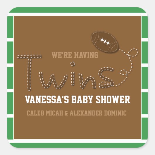 TWINS Typografie Football Baby shower Vierkante Sticker (Voorkant)