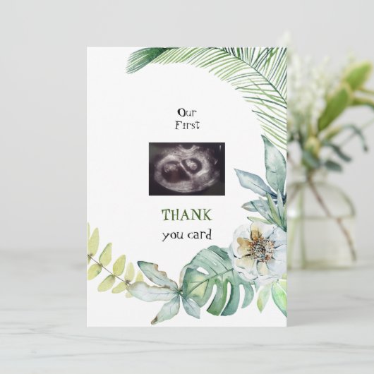 Twins Ultrasound Grapny Dank u wel Tropisch Bedankkaart (Staand voorkant)
