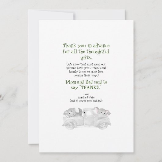 Twins Ultrasound Grapny Dank u wel Tropisch Bedankkaart (Achterkant)