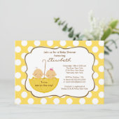 Twins Umbrella Baby shower Invitation Yellow Kaart (Staand voorkant)