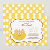 Twins Umbrella Baby shower Invitation Yellow Kaart (Voorkant / Achterkant)