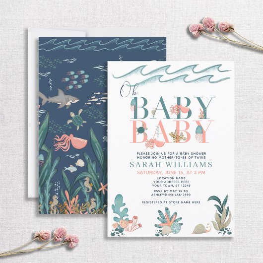 Twins under the Zee Waterverf Oh Baby Baby shower Kaart