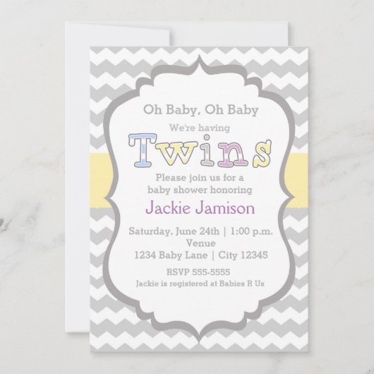 TWINS Unisex Chevron Baby shower uitnodiging (Voorkant)