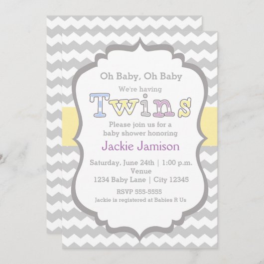 TWINS Unisex Chevron Baby shower uitnodiging (Voorkant / Achterkant)