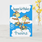 Twins Verjaardag Kaart - Vliegtuig / Vliegtuig Gir (Gele Bloem)