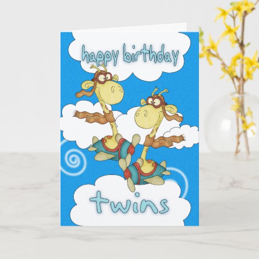 Twins Verjaardag Kaart - Vliegtuig / Vliegtuig Gir (Gele Bloem)