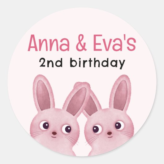 Twins Verjaardagsfeest met roze Baby Bunnies Ronde Sticker (Voorkant)