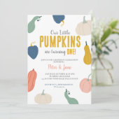 Twins Verjaardagsuitnodiging, Herfst Pumpkin Party Kaart (Staand voorkant)