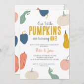 Twins Verjaardagsuitnodiging, Herfst Pumpkin Party Kaart (Voorkant / Achterkant)