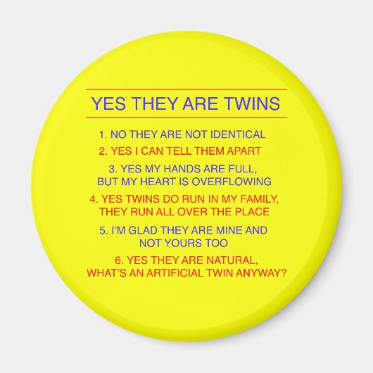 Twins Vragen Fraternal Yellow Magneet (Voorkant)
