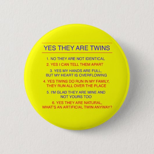 Twins Vragen Fraternal Yellow Ronde Button 5,7 Cm (Voorkant)