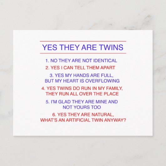 Twins Vragen Voorzijde Briefkaart (Voorkant)