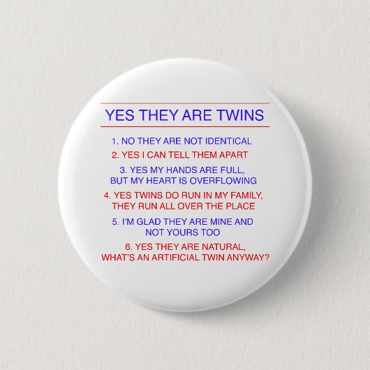 Twins Vragen Voorzijde Ronde Button 5,7 Cm (Voorkant)
