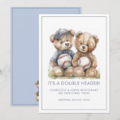 Twins Watercolor Teddy Bears Pregnancy Aankondiging (Voorkant / Achterkant)
