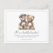 Twins Watercolor Teddy Bears Pregnancy Aankondigingskaart (Voorkant)