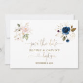 Twins Waterverf Pink Blue Floral Gold Baptisme Save The Date (Voorkant)