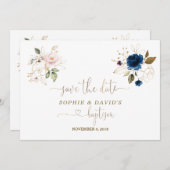 Twins Waterverf Pink Blue Floral Gold Baptisme Save The Date (Voorkant / Achterkant)