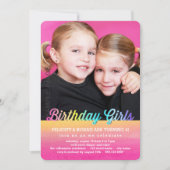 Twins Waterverf Rainbow Birthday Party Invitation Kaart (Voorkant)