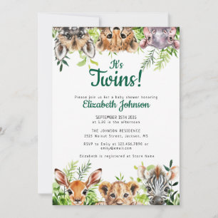 Twins Waterverf Safari Animals Baby shower Kaart