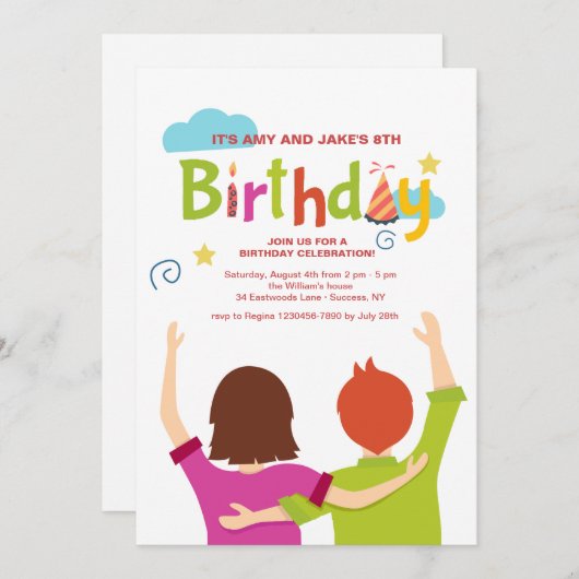 Twins Waving Invitation Kaart (Voorkant / Achterkant)