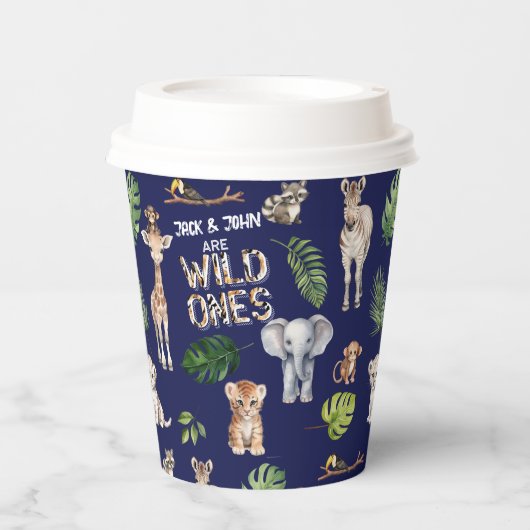 Twins wild een, Navy blauw Oerwoud thema Papieren Bekers (Voorkant)