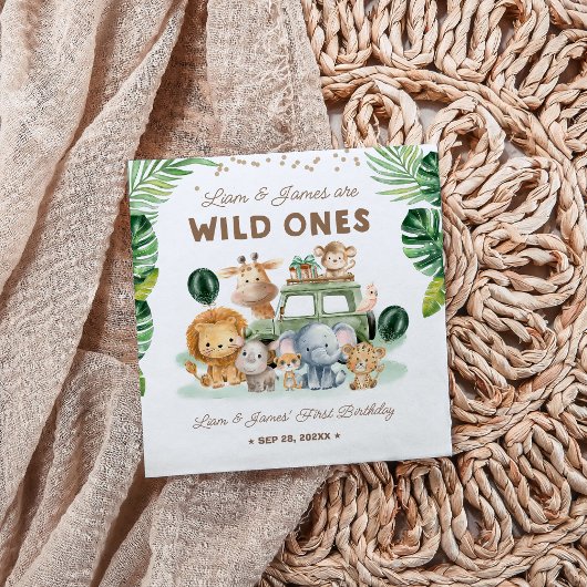 Twins Wild One 1st Birthday Safari Animals Servet