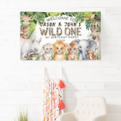 Twins Wild Ones 1e Verjaardag Safari Thema Welkom Spandoek (Insitu)