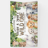 Twins Wild Ones 1e Verjaardag Safari Thema Welkom Spandoek (Verticaal)