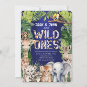 Twins Wild Ones, Oerwoud Safari Navy 1e verjaardag Kaart (Voorkant)