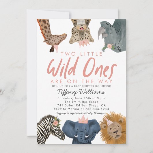 TWINS Wild Ones Safari Girls Baby shower Kaart (Voorkant)