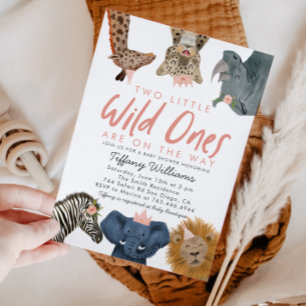 TWINS Wild Ones Safari Girls Baby shower Kaart