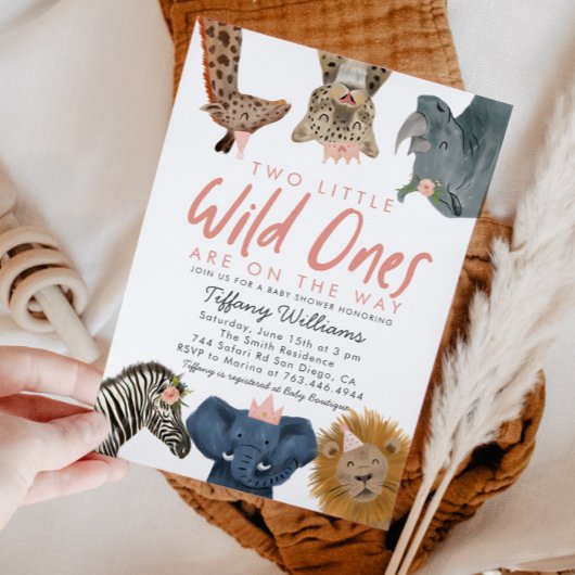 TWINS Wild Ones Safari Girls Baby shower Kaart