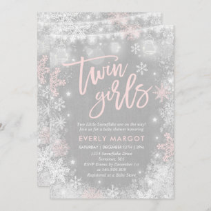 Twins Winter Baby shower Invitation Rustic Shower Kaart