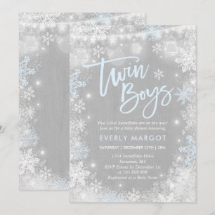 Twins Winter Baby shower Invitation Rustic Shower Kaart