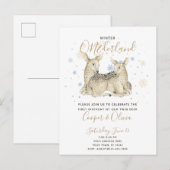 Twins Winter ONEderland Deer Baby's 1ste verjaarda Uitnodiging Briefkaart (Voorkant / Achterkant)