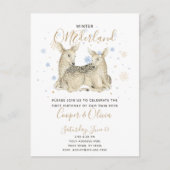 Twins Winter ONEderland Deer Baby's 1ste verjaarda Uitnodiging Briefkaart (Voorkant)