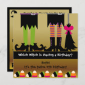 Twins Witch Halloween Birthday Party nodigt uit Kaart (Voorkant / Achterkant)