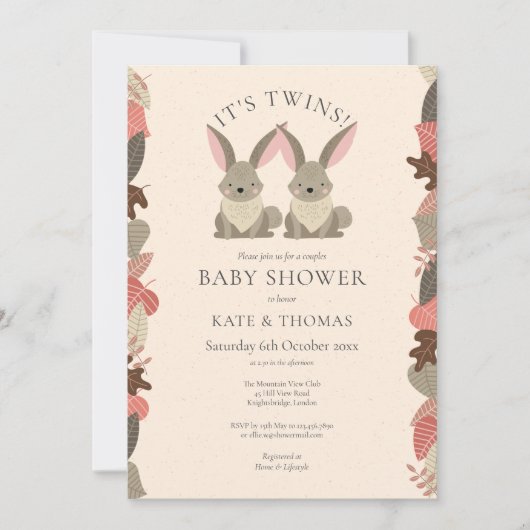 Twins Woodland Animals Couples Baby shower Kaart (Voorkant)