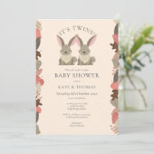 Twins Woodland Animals Couples Baby shower Kaart (Staand voorkant)