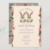 Twins Woodland Animals Couples Baby shower Kaart (Voorkant / Achterkant)