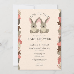 Twins Woodland Animals Couples Baby shower Kaart