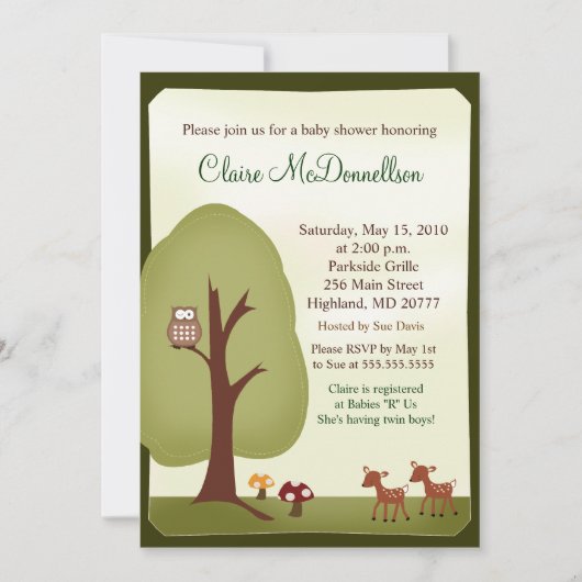 TWINS Woodland Forest 5x7 Baby shower Invitation Kaart (Voorkant)