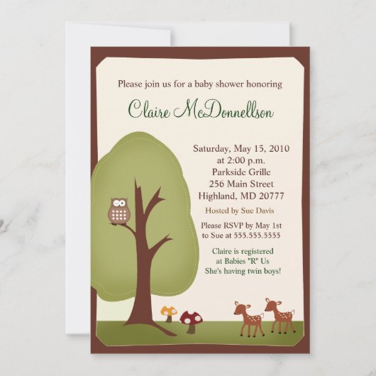 TWINS Woodland Forest 5x7 Baby shower Invitation Kaart (Voorkant)