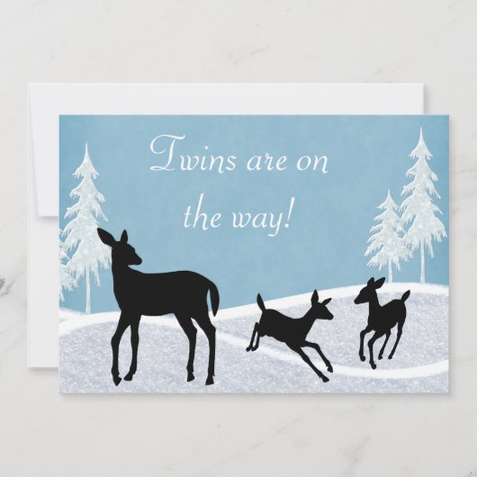 Twins Woodland Herten Winter Baby shower Invitatio Kaart (Voorkant)