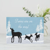 Twins Woodland Herten Winter Baby shower Invitatio Kaart (Staand voorkant)