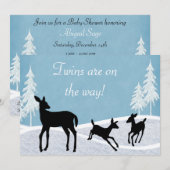 Twins Woodland Herten Winter Baby shower Invitatio Kaart (Voorkant / Achterkant)