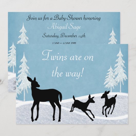 Twins Woodland Herten Winter Baby shower Invitatio Kaart (Voorkant / Achterkant)