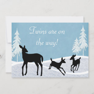 Twins Woodland Herten Winter Baby shower Invitatio Kaart